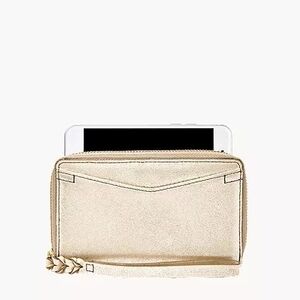 FOSSIL Caroline RFID Smartphone Zip Around Wallet Gold Wristlet Clutch Leather